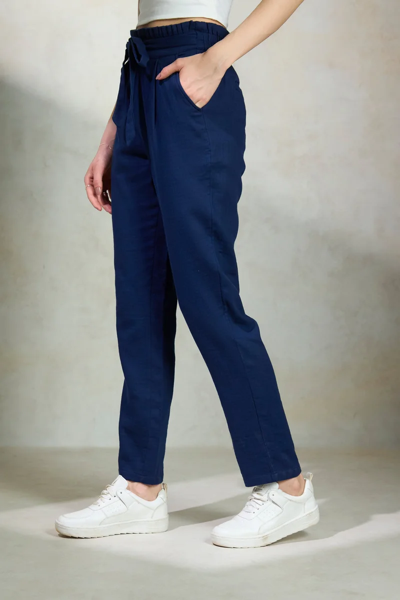 Virgio Cotton Paper Brunchwear Bag Waist Trousers for Women