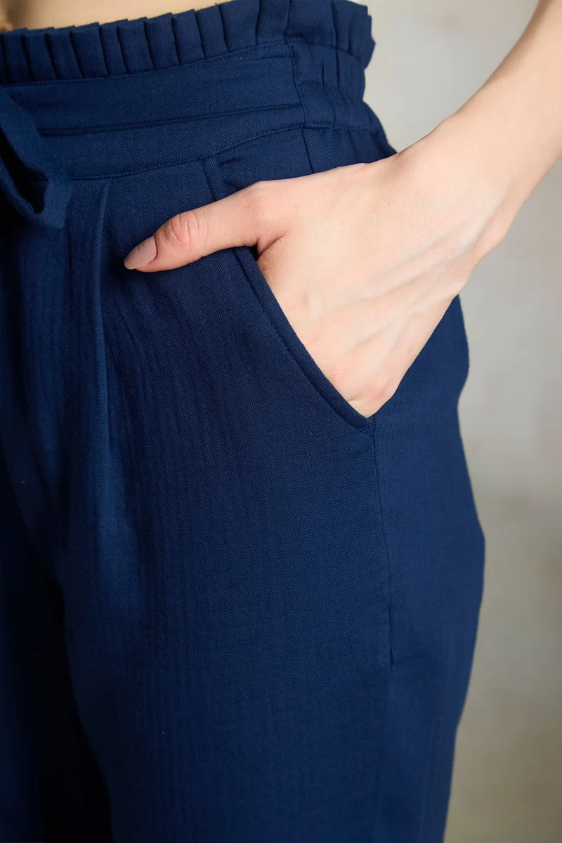 Virgio Cotton Paper Brunchwear Bag Waist Trousers for Women