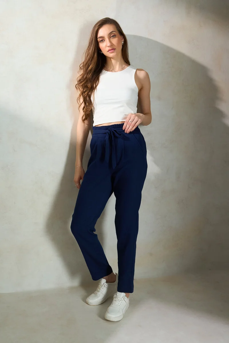 Virgio Cotton Paper Brunchwear Bag Waist Trousers for Women