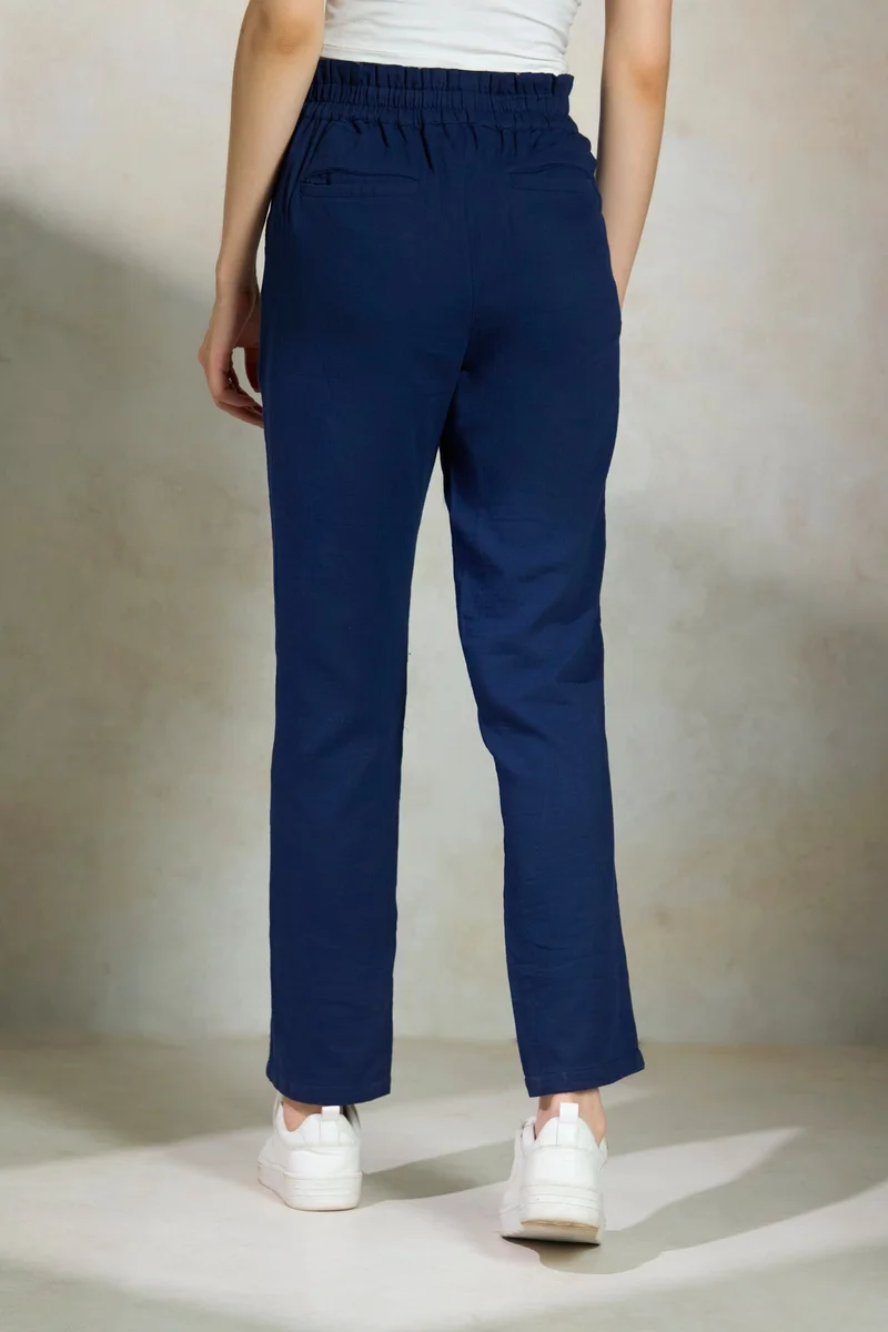 Virgio Cotton Paper Brunchwear Bag Waist Trousers for Women