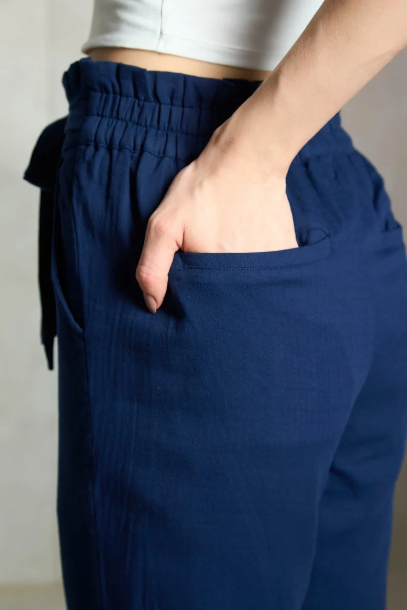Virgio Cotton Paper Brunchwear Bag Waist Trousers for Women