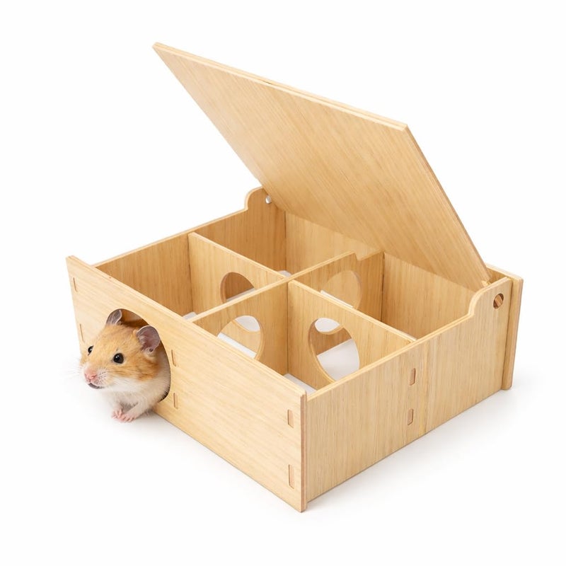 kcrygogo Hamster and Mouse Wooden Tunnel Cage Secret Peep Shed and Explore Hideout Flip Cover Design Hamster Play Tunnel - Image 2