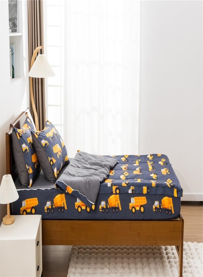 NTBED مجموعة أغطية سرير مطبوعة بشاحنة البناء NTBED، خفيفة الوزن من الألياف الدقيقة، مجموعة لحاف مع ملاءة fitted وأغطية وسائد، رمادي داكن - Image 3