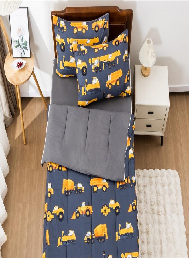 NTBED مجموعة أغطية سرير مطبوعة بشاحنة البناء NTBED، خفيفة الوزن من الألياف الدقيقة، مجموعة لحاف مع ملاءة fitted وأغطية وسائد، رمادي داكن - Image 2