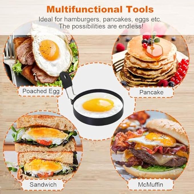 SKEIDO NonStick Egg Rings Set Of 235 Inch Stainless Steel Round Molds For Perfect Fried Eggs Pancakes English Muffins  Burgers With HeatResistant Silicone Handles Black - Image 3
