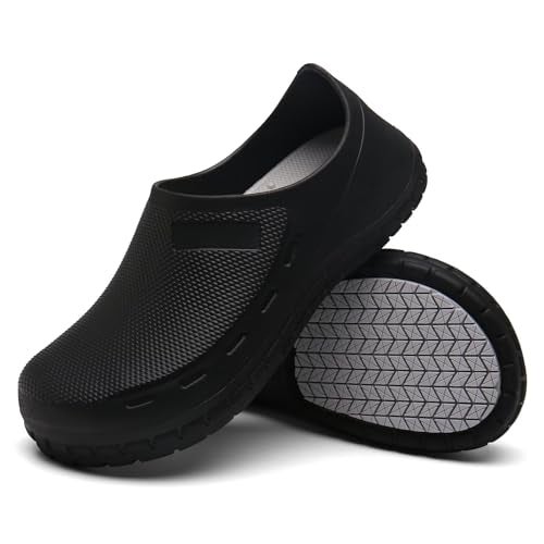 Haifago Chef Shoes for Men Non Slip Waterproof Oil Resistant Kitchen Work Shoe Food Service, Mens Nursing Clogs Standing All Day Comfortable Black - Image 1