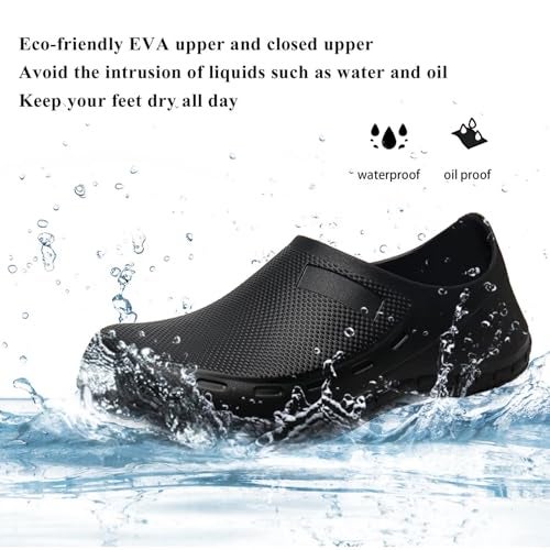 Haifago Chef Shoes for Men Non Slip Waterproof Oil Resistant Kitchen Work Shoe Food Service, Mens Nursing Clogs Standing All Day Comfortable Black - Image 3