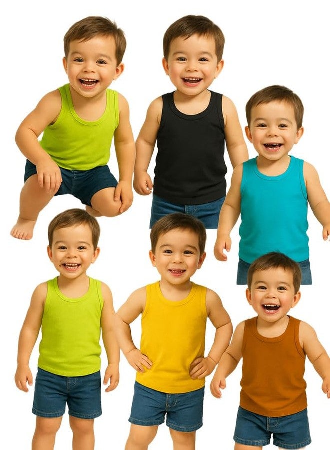 Cortica® Pack of 6 Multicolor Cotton Sleeveless Vests for Baby Boys, Girls & Kids - Soft, Comfortable, Breathable Innerwear/Tank Tops/Baniyan/Ganji/Sando - Perfect for Daily Use. - Image 1