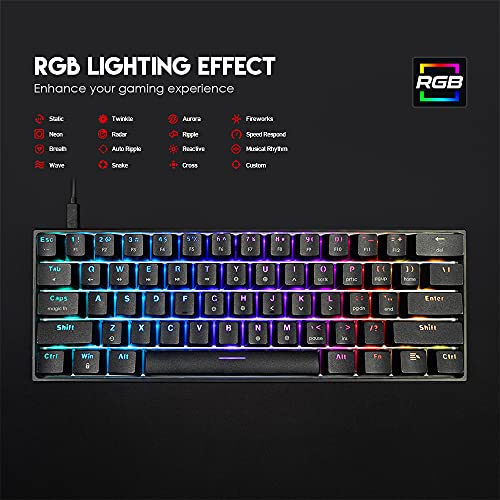 FANTECH MAXFIT61 RGB Wired 60% Mechanical Keyboard, 61 Keys Hot Swappable Type-C Programmable Gaming Keyboard, Blue Switch, Black - Image 2