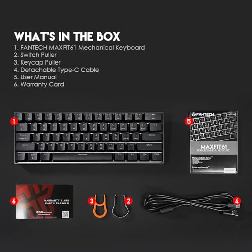 FANTECH MAXFIT61 RGB Wired 60% Mechanical Keyboard, 61 Keys Hot Swappable Type-C Programmable Gaming Keyboard, Blue Switch, Black - Image 4