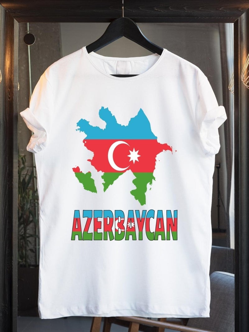 Tbas Azerbaijan T-shirt, Cotton Unisex T-shirt. "azerbaijan" Written Azerbaijan Flag Soft T-shirt - Image 1