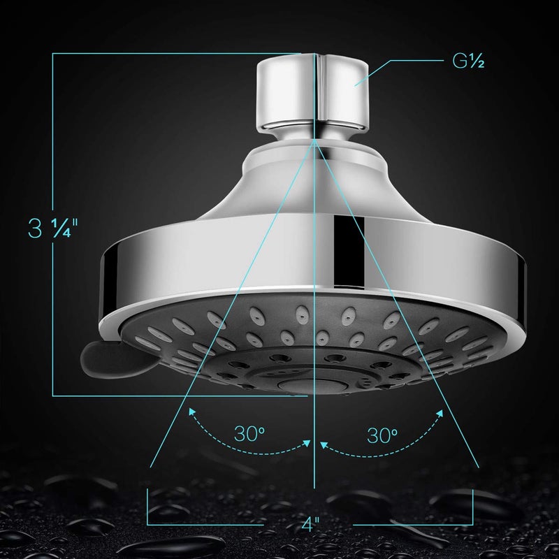 WarmSpray High Pressure Shower Head 5 Settings Fixed Showerhead 4 Inch High Flow Bathroom Showerhead with Adjustable Brass Ball Joint for Luxury Shower Experience Even at Low Water Pressure - Image 4