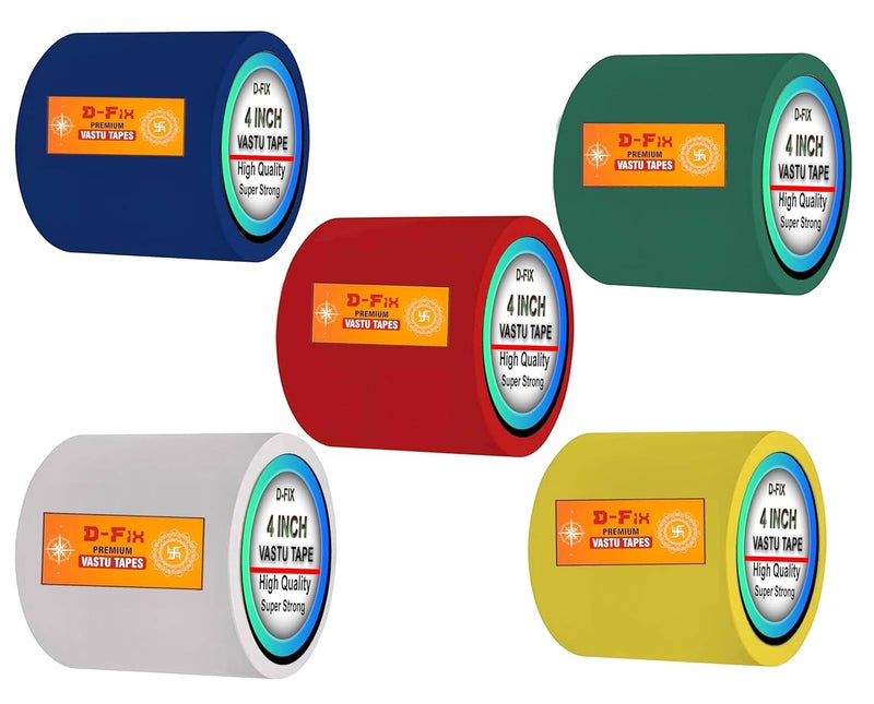 D-Fix شريط أرضيات فاستو الملون من الفينيل - بطول حوالي 20 متر وعرض 96 مم / 04 بوصة - 5 لفات لكل عبوة - تصحيح فاستو للمرحاض والمدخل (أحمر، أصفر، أخضر، أزرق وأبيض) - Image 1