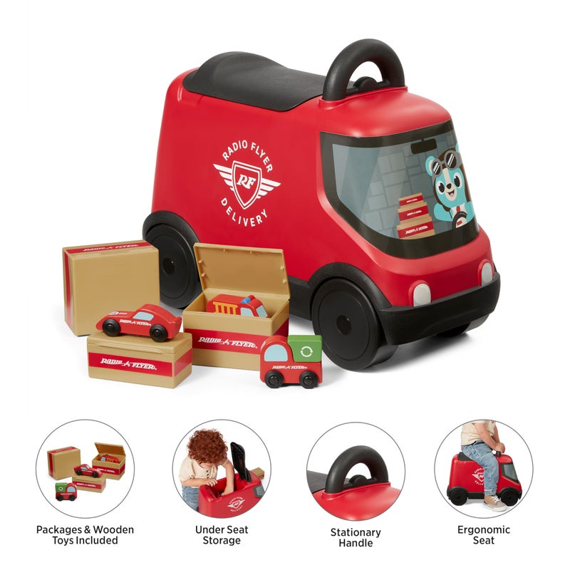 Radio Flyer Delivery Van Ride On Toy for Kids, Red Toddler Ride on Toy for Ages 2+ - Image 2