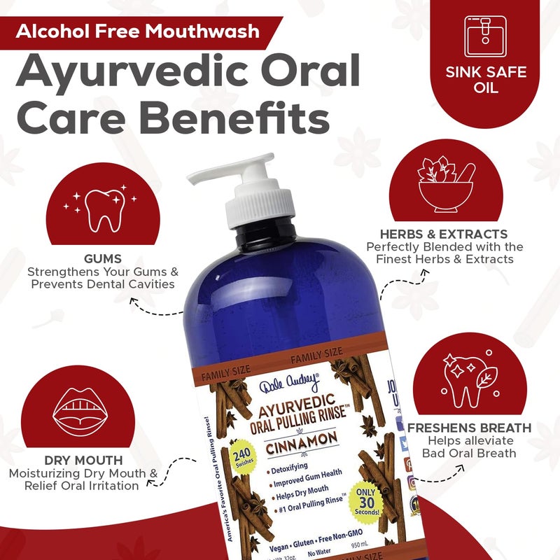 Dale Audrey Organic Oil Pulling for Teeth and Gums | Natural Cinnamon Flavored Oral Rinse Mouthwash | Essential Oils for Bad Breath | Ayurvedic Oil Pulling for Whitening Teeth & Fresh Breath, Family Size-32 FL Oz - Image 2