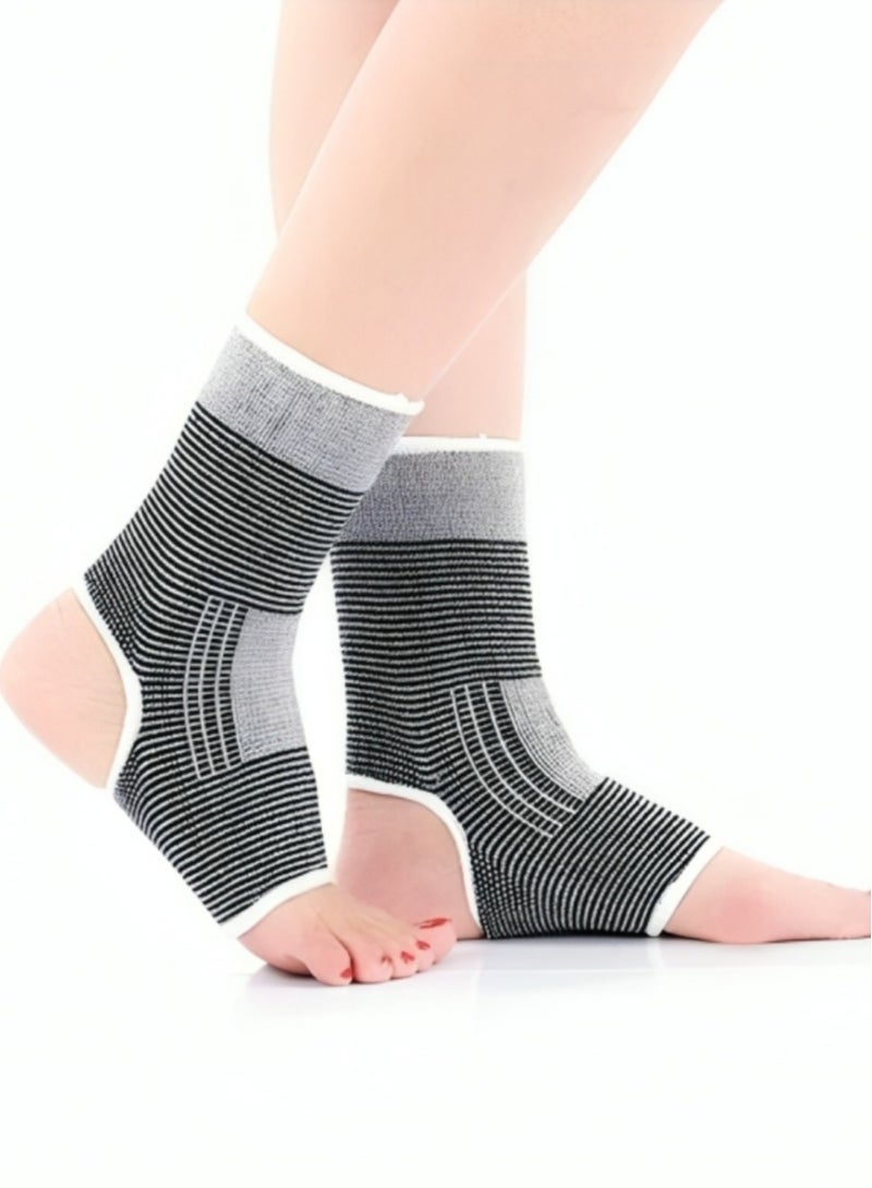 Generic Set of 2 | Compression Ankle Support for Injury Healing | Grey Sleeve with Black Stripes | Adjustable Brace for Sports, Jogging, Arthritis Relief | Breathable and Comfortable  - Image 1