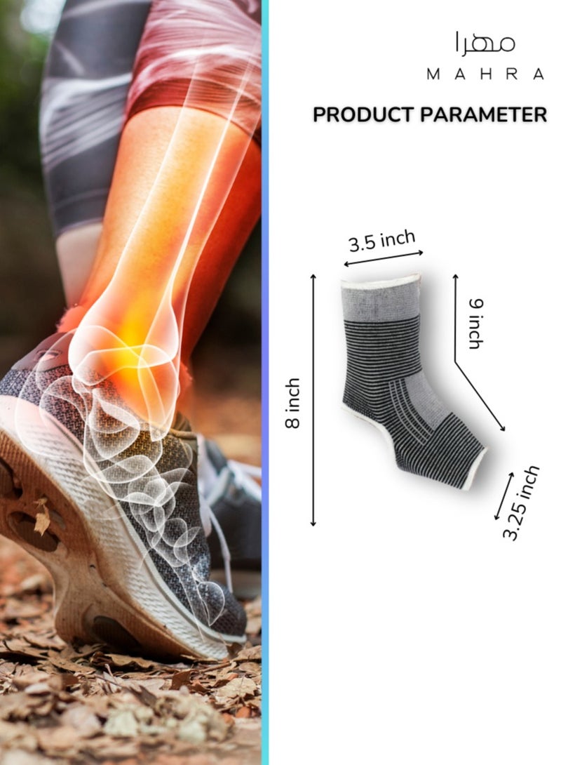 Generic Set of 2 | Compression Ankle Support for Injury Healing | Grey Sleeve with Black Stripes | Adjustable Brace for Sports, Jogging, Arthritis Relief | Breathable and Comfortable  - Image 3