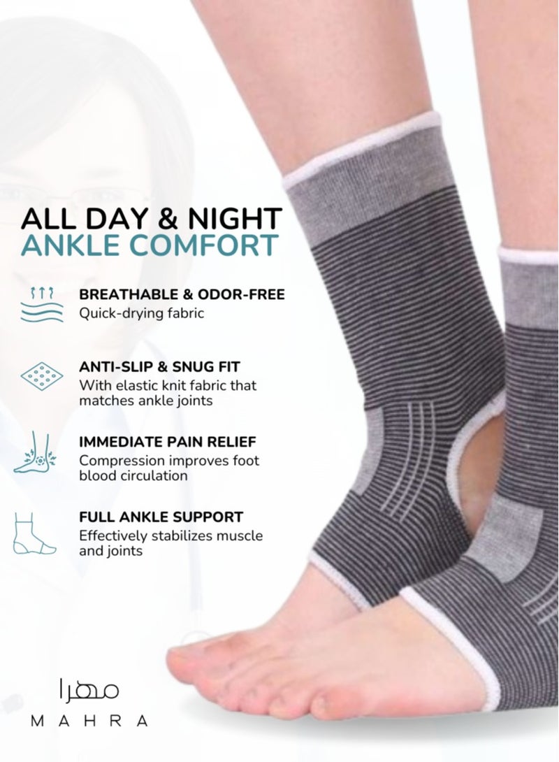 Generic Set of 2 | Compression Ankle Support for Injury Healing | Grey Sleeve with Black Stripes | Adjustable Brace for Sports, Jogging, Arthritis Relief | Breathable and Comfortable  - Image 5