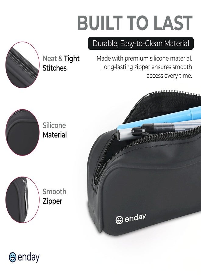 Enday Black Silicon Pencil Case, Silicon Pencil Pouch Aesthetic, Portable Small Pencil Case For Office & School Supplies, Pen Case for Girls Women Makeup Pouch - Image 3