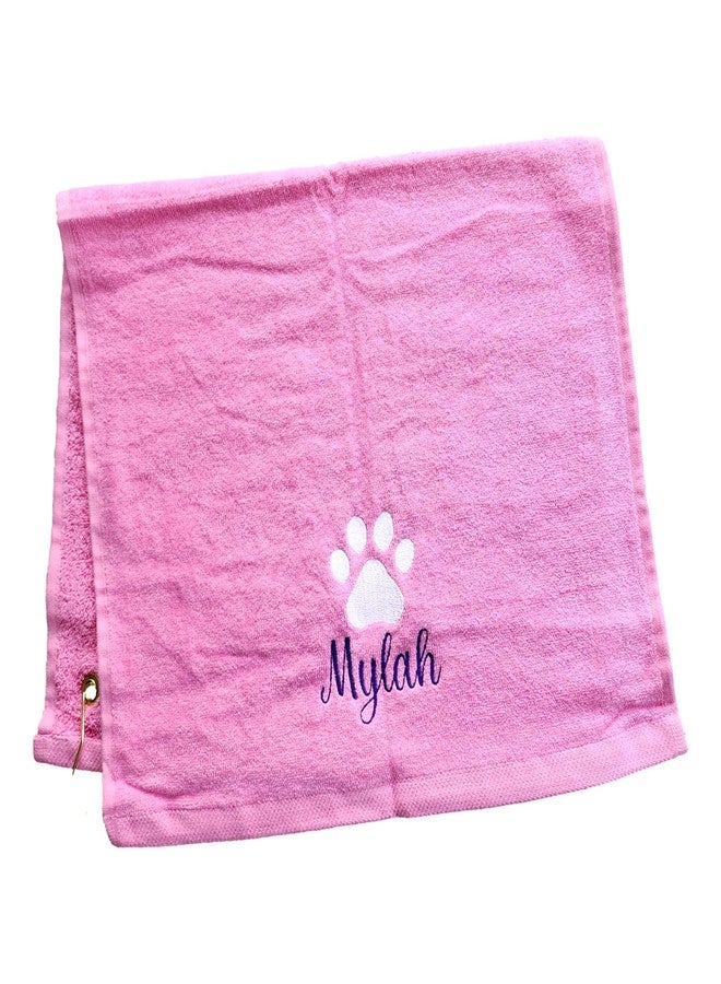 101 BEACH Personalized Paw Dog Towel with Embroidered Name with Clip - Small Size (Lt Pink) - Image 5