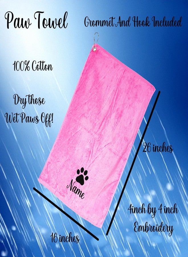 101 BEACH Personalized Paw Dog Towel with Embroidered Name with Clip - Small Size (Lt Pink) - Image 3