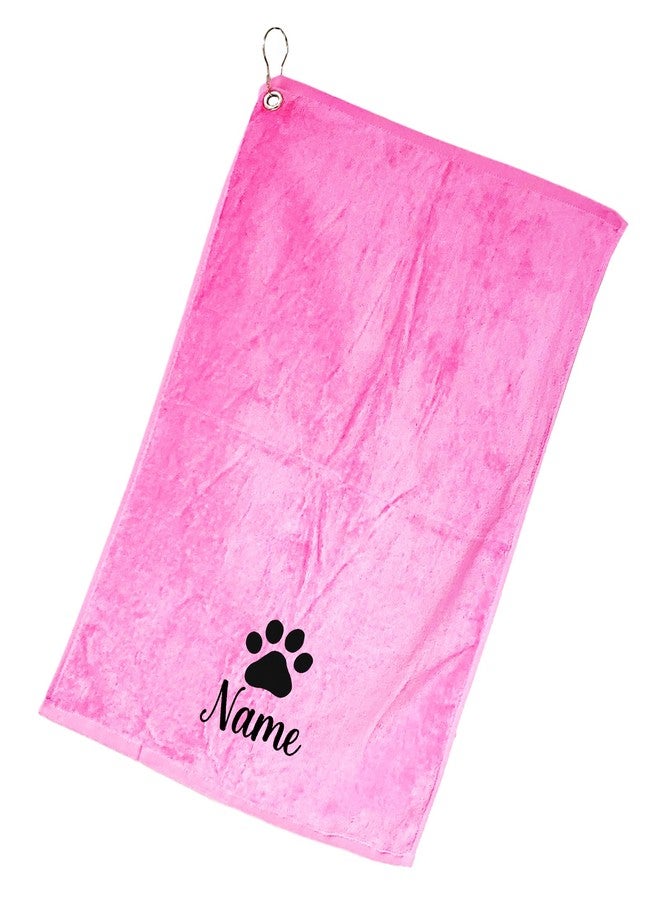 101 BEACH Personalized Paw Dog Towel with Embroidered Name with Clip - Small Size (Lt Pink) - Image 1