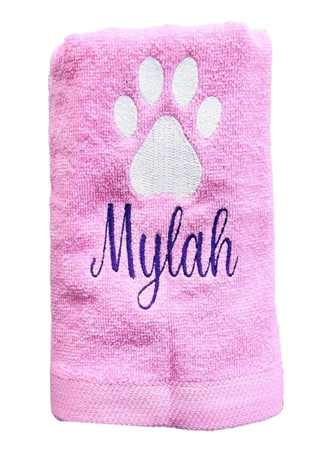 101 BEACH Personalized Paw Dog Towel with Embroidered Name with Clip - Small Size (Lt Pink) - Image 4