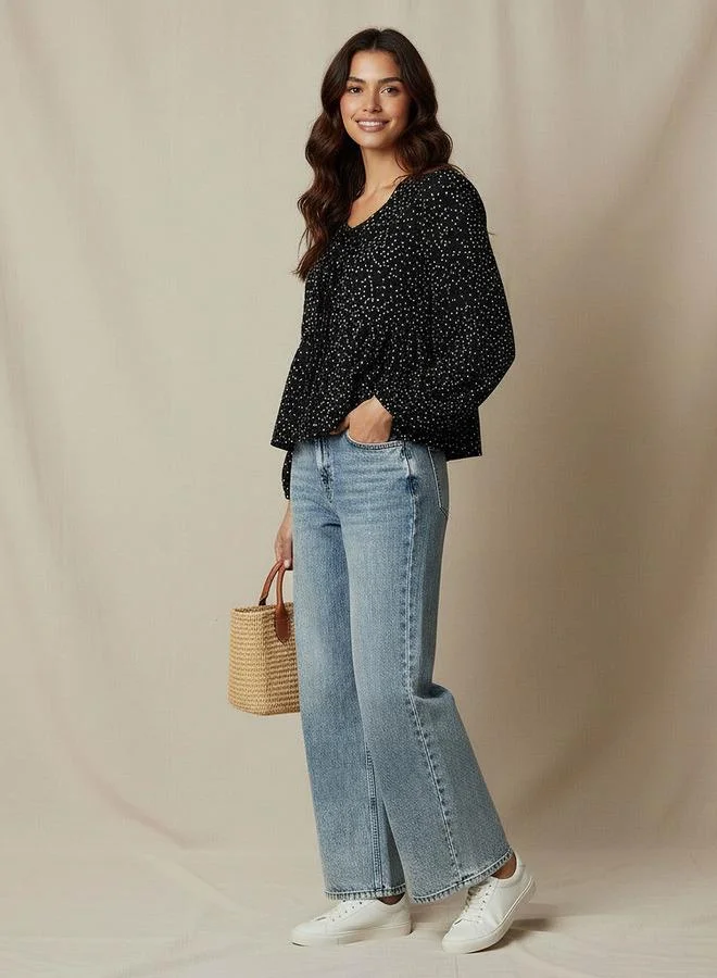 Splash FAV Regular Fit Top with Polka Dot Print