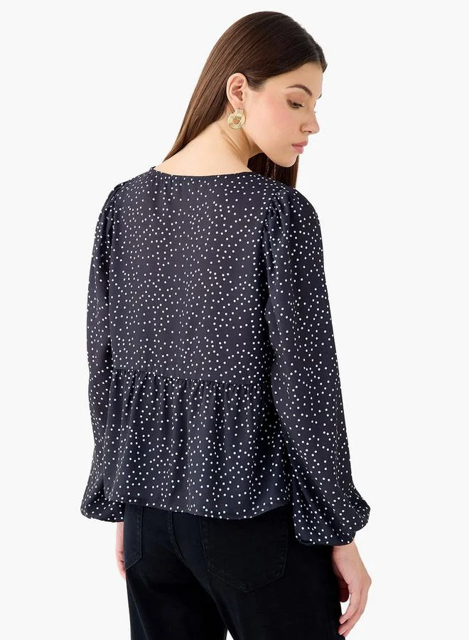 Splash FAV  Regular Fit Top with Polka Dot Print for Women | Best Price UAE