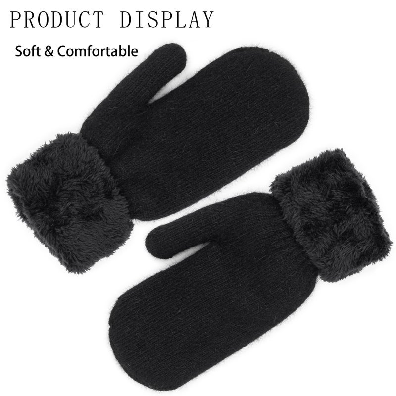 Mealah Winter Warm Knitted Mittens for Women - Cold Weather Stretch Thick Faux Fleece Gloves - Image 3