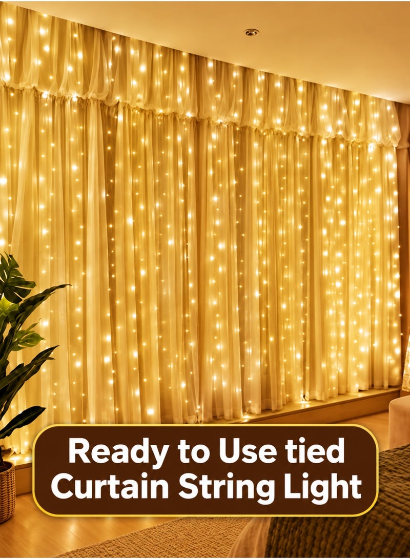 مودي أضواء سلسلة ستائر بيضاء دافئة 3x2 متر لتزيين رمضان - 150 مصباح LED، مقاومة للماء بمعيار IP44، زينة داخلية/خارجية لأعياد الميلاد، وحفلات الزفاف، وغرف النوم، ورمضان، وديوالي، والعطلات - Image 2