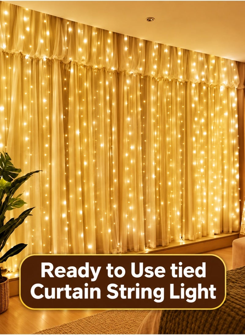 MODI 3x2M Warm White Curtain String Lights For Ramadan Decoration – 150 LED Fairy Lights, IP44 Waterproof, Indoor/Outdoor Decoration for Christmas, Weddings, Bedroom, Ramadan, Diwali, and Holiday Décor - Image 1