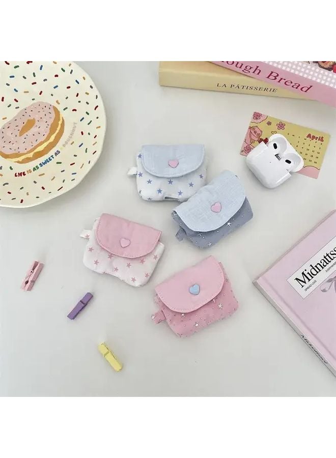 Mini Earphone Storage Bag Snap Button Closure Cute Pastel Pink Blue Sequin Stars Style 03 - Image 2
