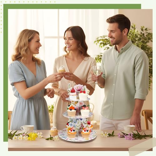 Widecook 3 Tier Wildflower Party Decoration Baby in Bloom Baby Shower Cupcake Stand Spring Wildflower Cupcake Tower Floral Themed Cake Holder Dessert for Flower Birthday Party Decoration Supplies - Image 5