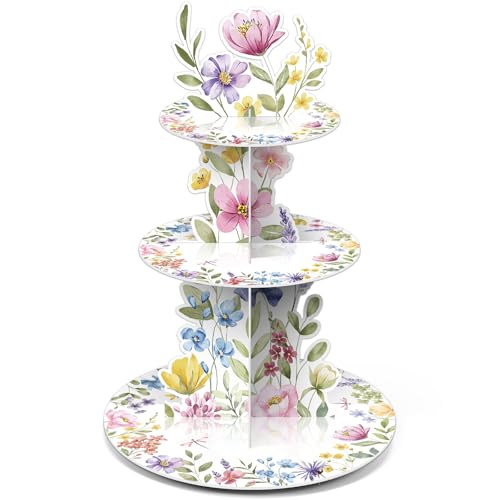 Widecook 3 Tier Wildflower Party Decoration Baby in Bloom Baby Shower Cupcake Stand Spring Wildflower Cupcake Tower Floral Themed Cake Holder Dessert for Flower Birthday Party Decoration Supplies - Image 1