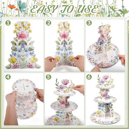 Widecook 3 Tier Wildflower Party Decoration Baby in Bloom Baby Shower Cupcake Stand Spring Wildflower Cupcake Tower Floral Themed Cake Holder Dessert for Flower Birthday Party Decoration Supplies - Image 3