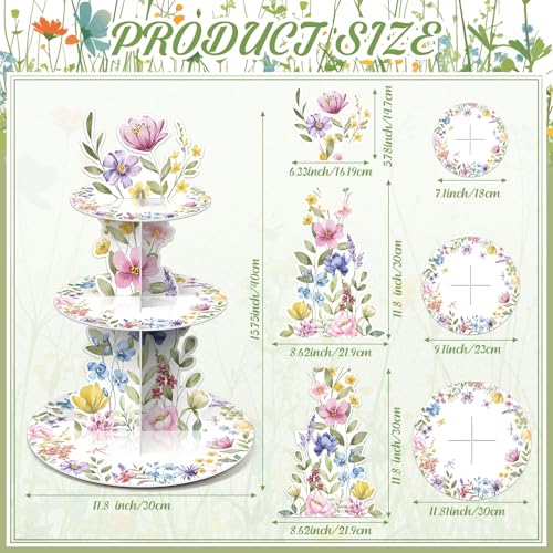 Widecook 3 Tier Wildflower Party Decoration Baby in Bloom Baby Shower Cupcake Stand Spring Wildflower Cupcake Tower Floral Themed Cake Holder Dessert for Flower Birthday Party Decoration Supplies - Image 2