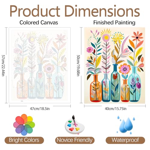 JATOK Paint by Numbers Kit for Adults Beginners Flowers DIY Easy Acrylic Oil Painting by Numbers on Canvas PaintbyNumbers Drawing Kits for Gift Home Wall Decor Without Frame 16x20in - Image 3