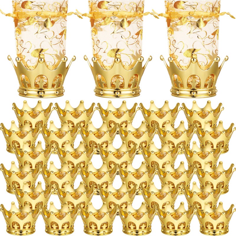 Jetec Gold Fillable Crown Goblet with Pouch for Candy Chocolate Cake Dessert Storage Decoration for Wedding Birthday Party48 Pieces