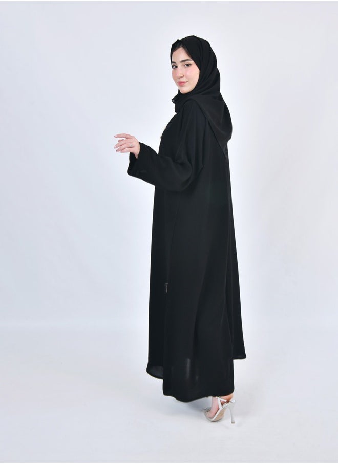 عبايات حوراء - عباية لف سوداء بتطريز اسود ورقي مع طرحه طقم - Image 1