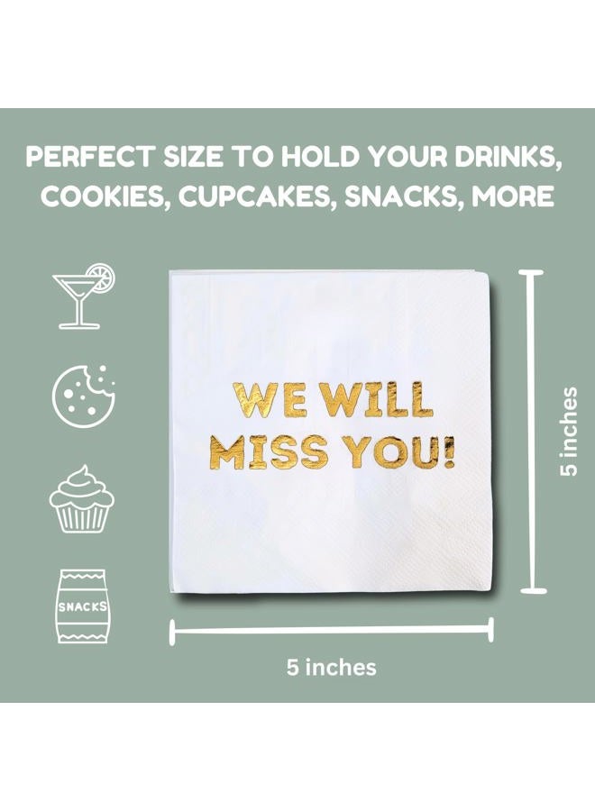 Cloverjoyed We Will Miss You Cocktail Napkins - 50 Pack for Farewell, Going Away, Retirement Party Celebration Decorations, Coworkers Leaving Goodbye, Military Army Good Luck, Moving - Image 5