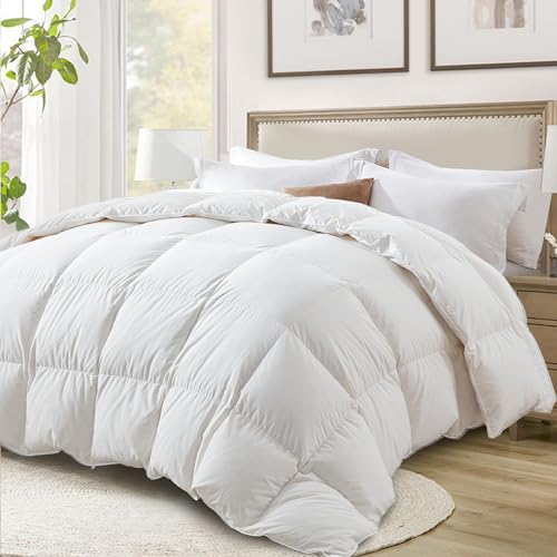 Globon UltraSoft Down Feather Comforter King SizeLuxurious Hotel Collection Fluffy Duvet Insert for All SeasonNoiseless Shell700 Filling PowerMedium Weight with Corner Tabs White