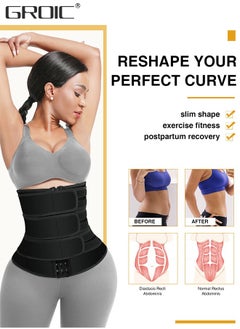 GROIC Waist Trainer for Women Triple Belt Body Shaper Waist Trainer Corset with 3 Velcro and 3 Rows Closure, Sauna Workout Trimmer Belts Underbust Corset Tummy Control Hourglass Slimming Belly Body Shaper  - Image 2
