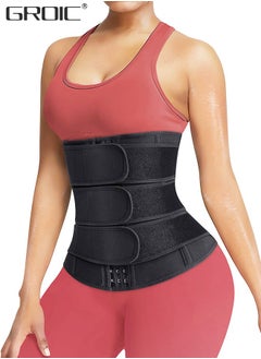 GROIC Waist Trainer for Women Triple Belt Body Shaper Waist Trainer Corset with 3 Velcro and 3 Rows Closure, Sauna Workout Trimmer Belts Underbust Corset Tummy Control Hourglass Slimming Belly Body Shaper  - Image 1
