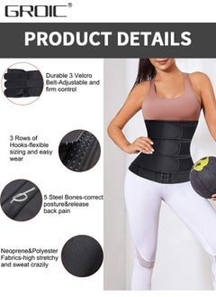 GROIC Waist Trainer for Women Triple Belt Body Shaper Waist Trainer Corset with 3 Velcro and 3 Rows Closure, Sauna Workout Trimmer Belts Underbust Corset Tummy Control Hourglass Slimming Belly Body Shaper  - Image 4