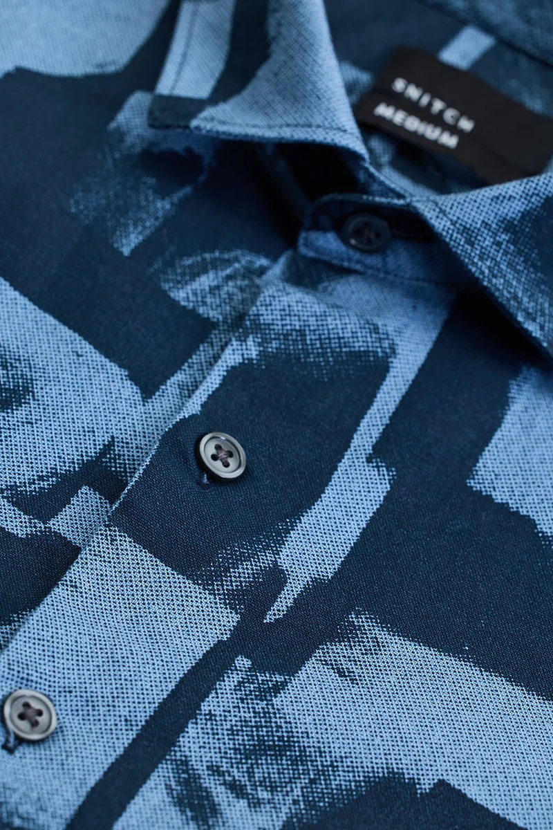 SNITCH Dark Blue Abstract Slim Fit Shirt