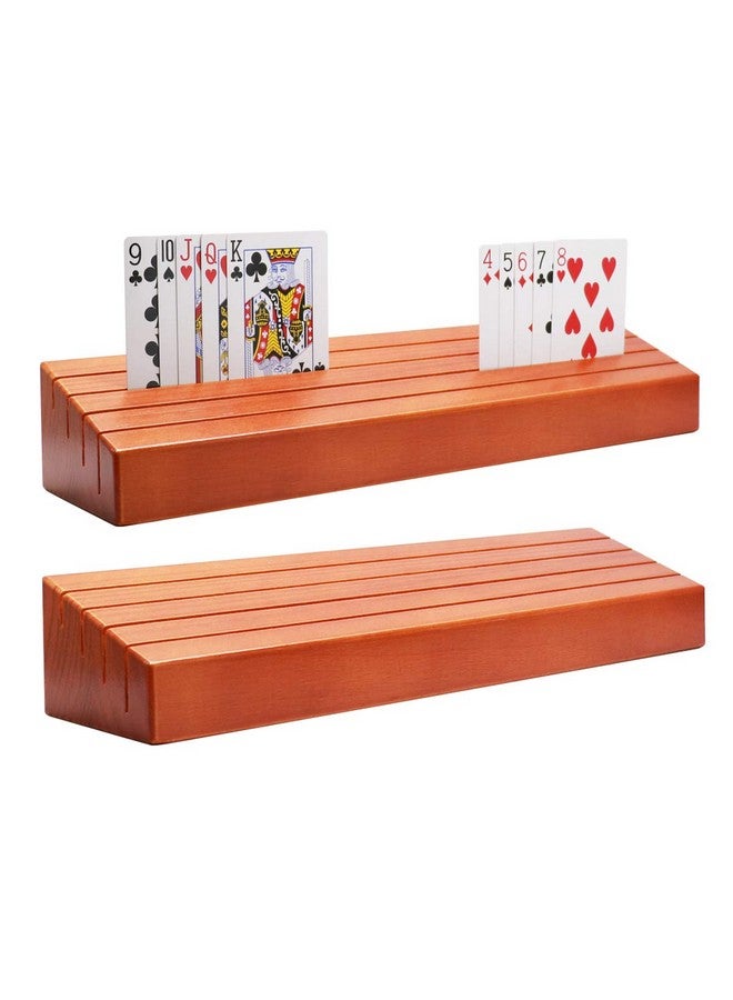 Exqline Wooden Playing Card Holder Set of 2 Solid Card Tray Rack Organizer for Kids Seniors Adults - 13.8 inch 3.1 Inch Extended Versions Long Enough for Bridge Canasta Strategy Card Playing - Image 1