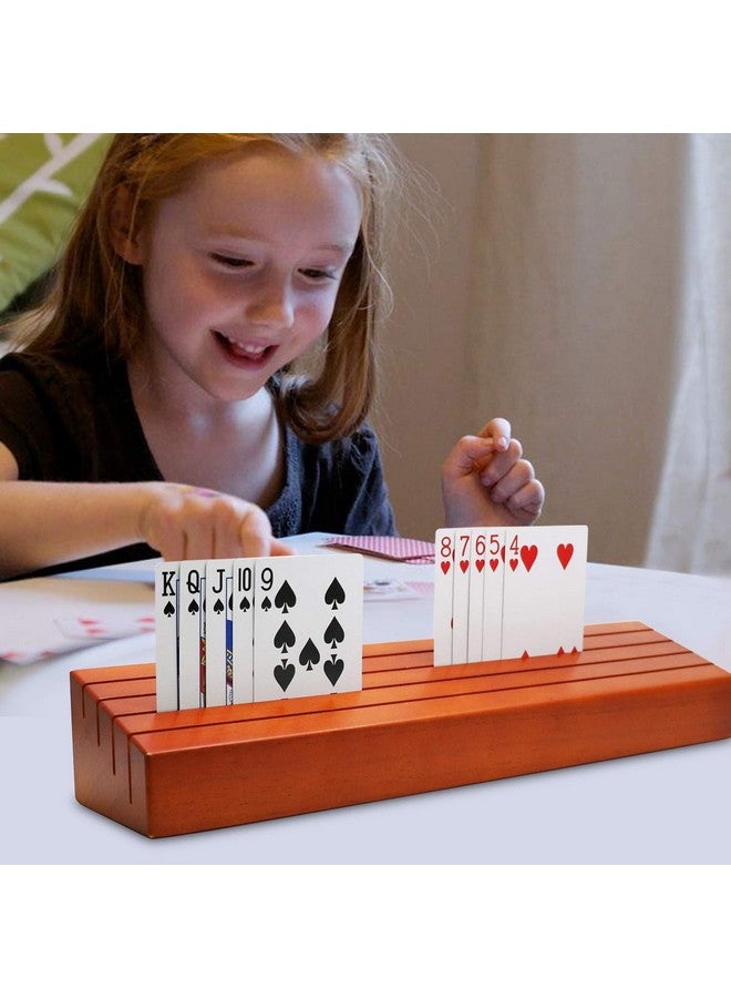 Exqline Wooden Playing Card Holder Set of 2 Solid Card Tray Rack Organizer for Kids Seniors Adults - 13.8 inch 3.1 Inch Extended Versions Long Enough for Bridge Canasta Strategy Card Playing - Image 2