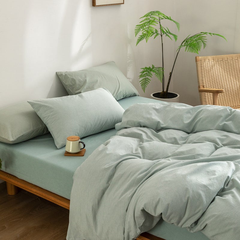Class A Pure Cotton Yarn-Dyed Washed Cotton Four-Piece Set 4 Pure Cotton Student Three-Piece Set Duvet Cover Bed Sheet Fitted Sheet Bedding Winter - Image 1