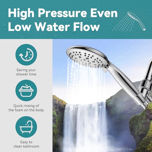 JDO High Pressure Shower Head with Handheld, JDO 6 Spray Settings Handheld Showerhead, 4.3" High Flow Rain Showerhead Set with 59" Stainless Steel Hose and Adjustable Bracket for Bathroom, Gym, Hotel - Image 3